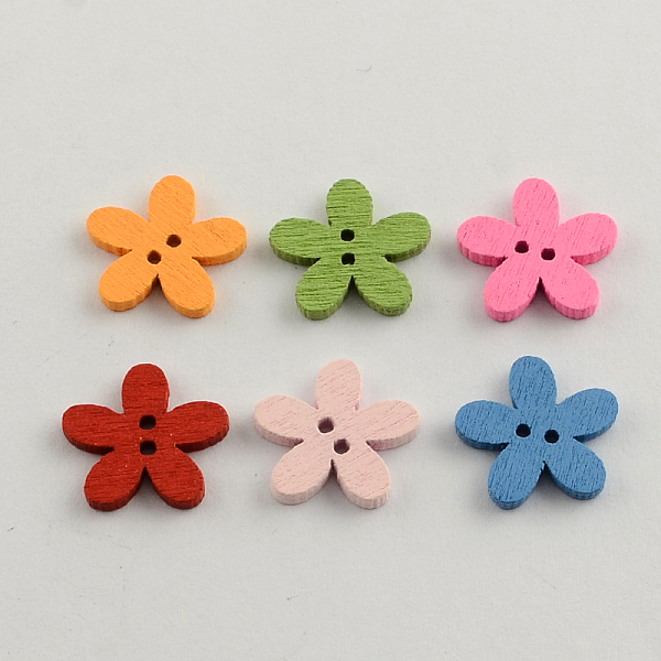

PandaHall 2-Hole Dyed Wooden Buttons, Flower, Mixed Color, 14x15x2mm, Hole: 1mm Wood Flower Multicolor