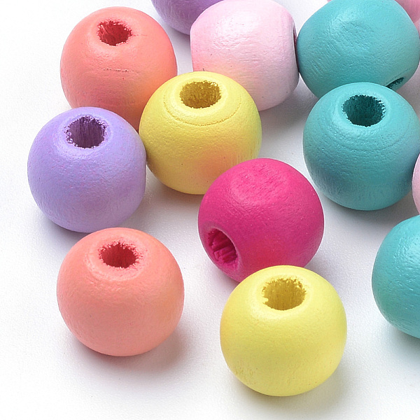 

PandaHall Natural Wood Beads, Spray Painted, Round, Lead Free, Mixed Color, 10x9mm, Hole: 3mm, about 1610pcs/500g Wood Round Multicolor