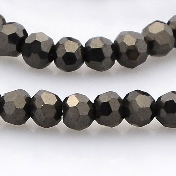 

PandaHall Full Plated Glass Faceted Round Spacer Beads Strands, Black Plated, 3mm, Hole: 1mm, about 100pcs/strand, 11.5 inch Glass Round