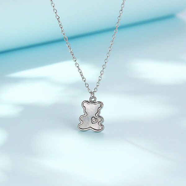 

PandaHall Stainless Steel Rhinestone Bear Pendant Necklaces, with Shell, Cable Chain Necklace for Women, Stainless Steel Color, 17-3/4 inch..., Clear