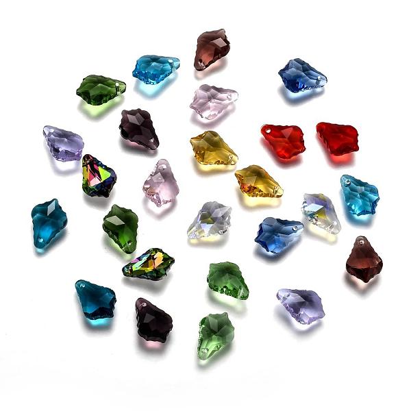 

PandaHall Faceted Glass Pendants, Leaf, Mixed Color, 16x11x6mm, Hole: 1.5mm Glass Leaf Multicolor