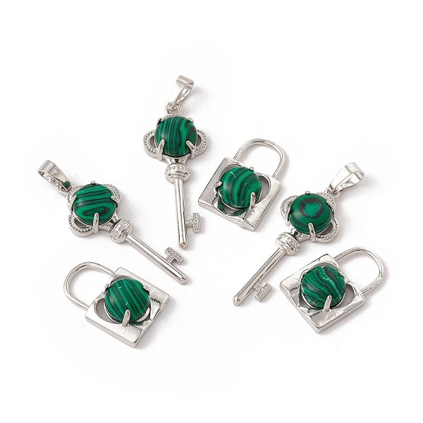 

PandaHall Natural & Synthetic Gemstone Pendants, with Platinum Tone Brass Findings, Cadmium Free & Lead Free, Key with Lock Charm, Mixed...