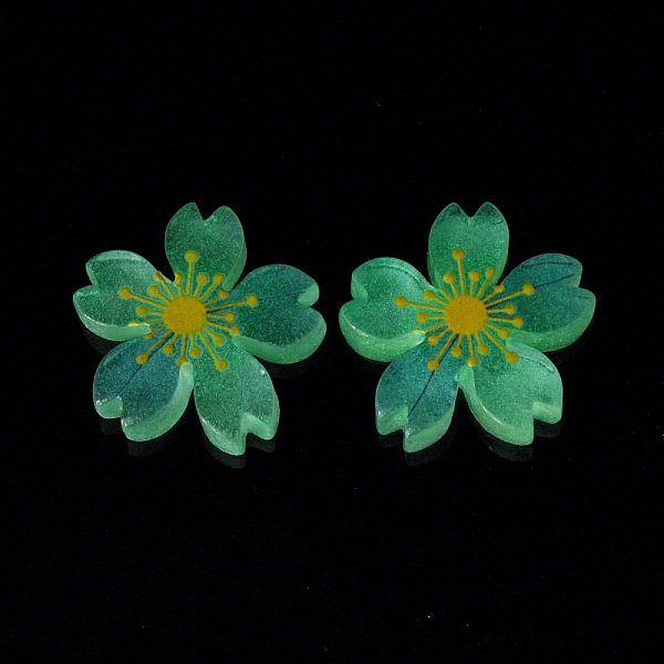 

PandaHall Luminous Resin Cabochons, 5-Petal Flower/Sakura, Pale Turquoise, 26x5mm Resin Flower