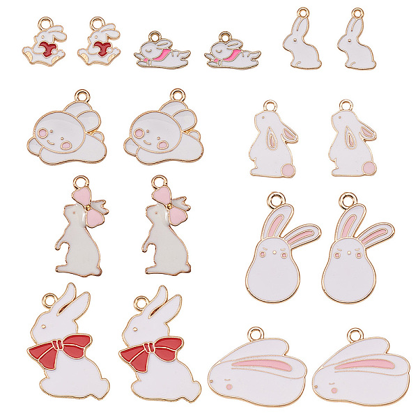 

PandaHall Alloy Enamel Bunny Pendants, for Easter, Rabbit Shape, Golden, White, 28x14x3mm, Hole: 2.5mm, 45pcs/Box Alloy+Enamel Rabbit White