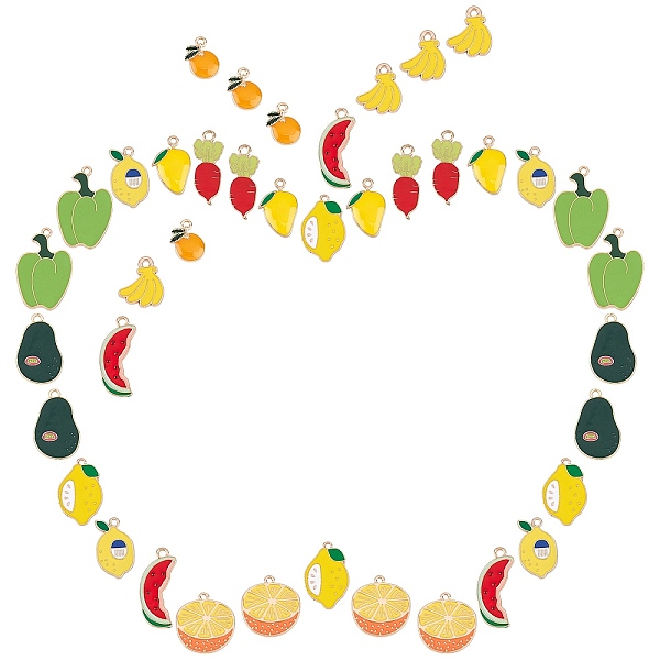 40Pcs 10 Style Light Gold Plated Alloy Enamel Pendants