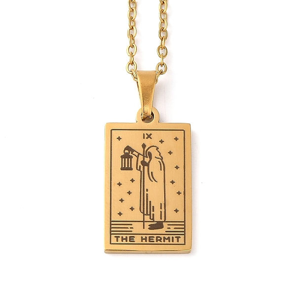

PandaHall Tarot Theme 304 Stainless Steel Pendant Nacklaces For Women, Cable Chain Necklaces, Real 18K Gold Plated, The Hermit, 455mm...