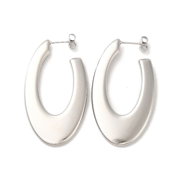 

PandaHall 304 Stainless Steel Oval Stud Earrings, Half Hoop Earrings, Stainless Steel Color, 49x27.5x3.5mm 304 Stainless Steel Oval