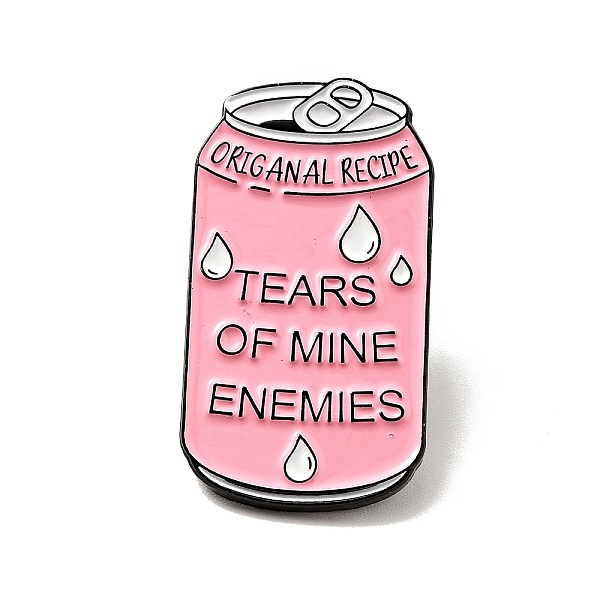 PandaHall Word Tears Of Mine Enemies Enamel Pin, Electrophoresis Black Alloy Drink Brooch for Backpack Clothes, Pink, 30x16.5x2mm...