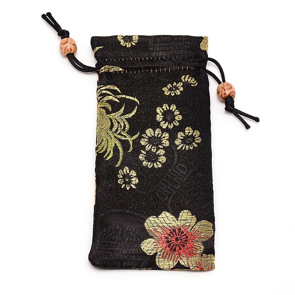 

PandaHall Polyester Pouches, Drawstring Bag, with Wood Beads, Rectangle with Floral Pattern, Black, 16~17x7.8~8x0.35cm Polyester Flower...