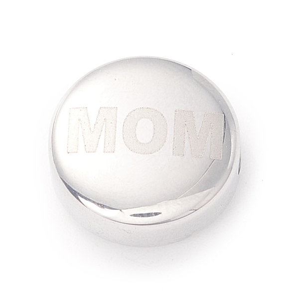 

PandaHall 304 Stainless Steel Beads, Flat Round with Word Mom, Stainless Steel Color, 12x5mm, Hole: 2mm 304 Stainless Steel Flat Round