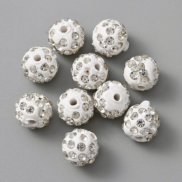 

PandaHall Handmade Polymer Clay Rhinestone Beads, Round, Crystal, 10x9mm, Hole: 1.8mm Polymer Clay+Acrylic Rhinestone Round White