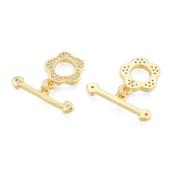 

PandaHall Brass Micro Pave Clear Cubic Zirconia Toggle Clasps, Nickel Free, Flower, Real 18K Gold Plated, Bar: 5.5x23x2mm, Flower: 15x13x2mm...