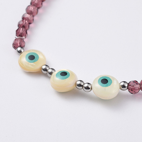 

PandaHall Glass Beads Stretch Bracelets, with Evil Eye Freshwater Shell Beads and Stainless Steel Beads, Purple, 2-1/8 inch(5.5cm) Glass...