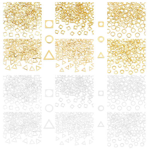 PandaHall PH 1200pcs Hollow Frame Pendants, 12 Style Alloy Resin Filler Cabochons Rhombus/Round/Triangle Resin Craft Bezels Open Bezels for...