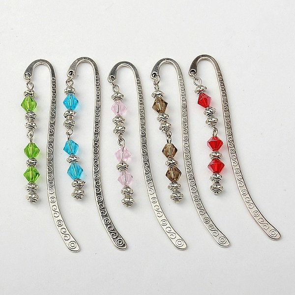 

PandaHall Tibetan Style Bookmarks/Hairpins, with Glass Beads, Mixed Color, 84mm Alloy Multicolor
