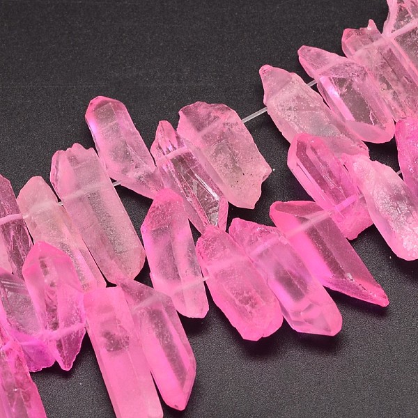 

PandaHall Natural Quartz Crystal Beads Strands, Nuggets, Tusk Shape, Dyed, Fuchsia, 6~9x18~26mm, Hole: 1mm about 46pcs/strand, 16 inch..., Pink