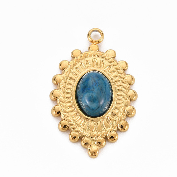 

PandaHall 304 Stainless Steel Pendants, with Nat ural Agate, Oval, Steel Blue, 23.5x15x4~5mm, Hole: 1.8mm 304 Stainless Steel Oval