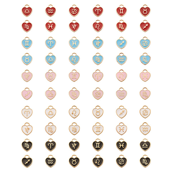 

PandaHall Cheriswelry 60Pcs 5 Colors Light Gold Plated Alloy Enamel Pendants, Twelve Constellations, Heart, Mixed Color, 14x12x1.8mm, Hole..., Multicolor