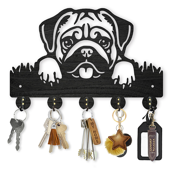 

PandaHall Wood & Iron Wall Mounted Hook Hangers, Decorative Organizer Rack, with 2Pcs Screws, 5 Hooks for Bag Clothes Key Scarf Hanging..., Black