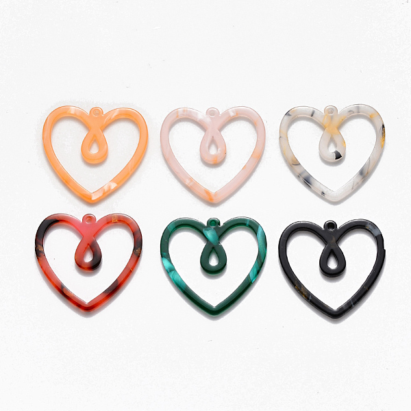 

PandaHall Cellulose Acetate(Resin) Pendants, Heart, Mixed Color, 30x32x2mm, Hole: 1.4mm Cellulose Acetate Heart Multicolor