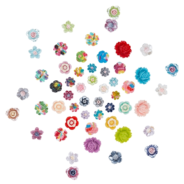 

PandaHall SUNNYCLUE 100Pcs 10 Style Resin Cabochons, Flower, Mixed Color, 12x11.5x6mm Resin Flower Multicolor
