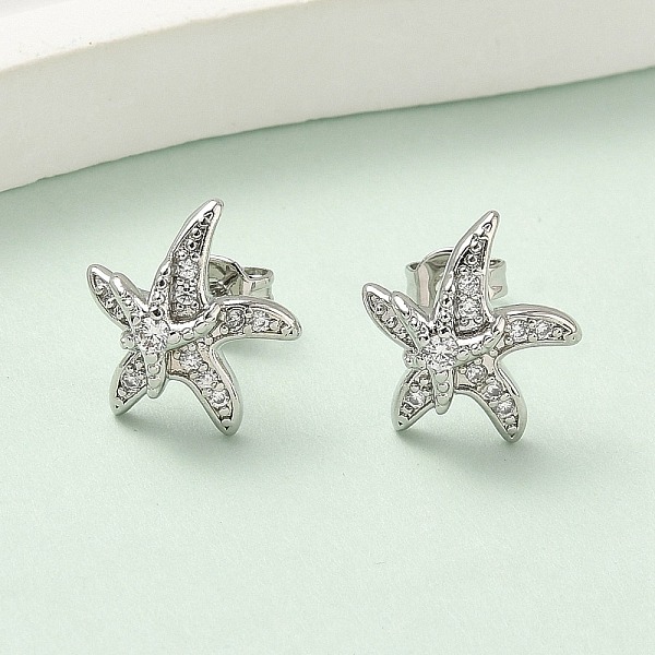 Latón micro pave aretes de circonita cúbica transparente