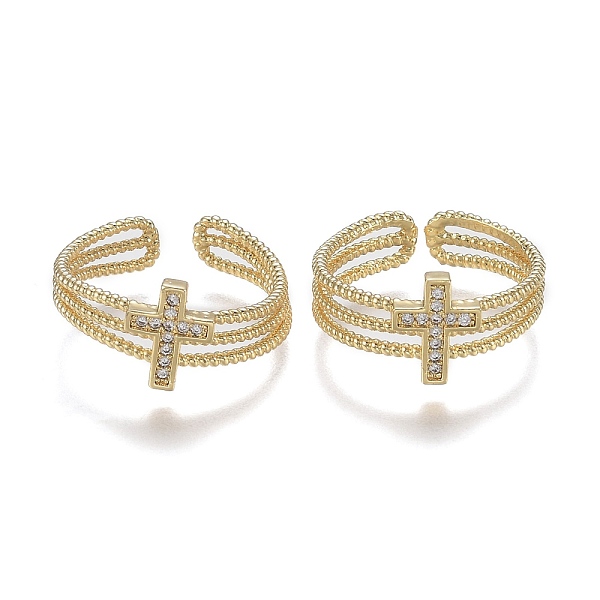 

PandaHall Adjustable Brass Micro Pave Clear Cubic Zirconia Cuff Rings, Open Rings, Long-Lasting Plated, Cross, Real 18K Gold Plated, 3.5~5mm...