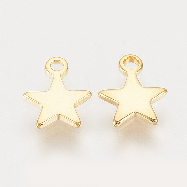 

PandaHall Brass Charms, Nickel Free, Real Gold Plated, Star, Real 18K Gold Plated, 8x6x0.5~1mm, Hole: 1mm Brass Star