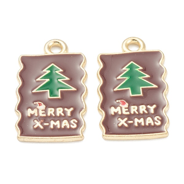 

PandaHall Alloy Enamel Pendants, for Christmas, Light Gold Plated, Rectangle with Tree Pattern, Coconut Brown, 21x12x1mm, Hole: 1mm...