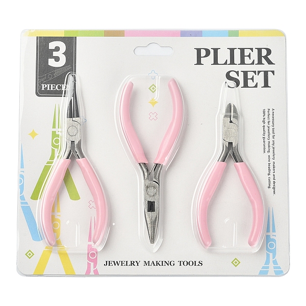 

PandaHall Steel Pliers Set, with Plastic Handles, including Side Cutter Pliers, Round Nose Plier, Needle Nose Wire Cutter Plier, Pearl Pink...