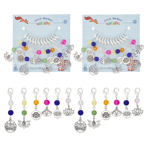 

PandaHall Glass Beaded Locking Stitch Markers with Lotus & Yoga Pendant, Zinc Alloy Lobster Claw Clasps Stitch Marker, Mixed Color, 4.6~7cm..., Multicolor