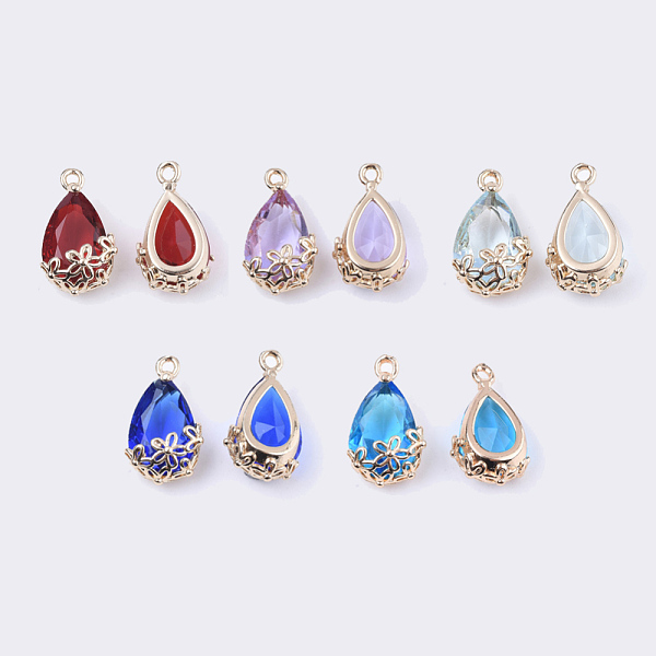 

PandaHall Transparent Glass Pendants, for DIY Jewelry Making, with Brass Findings, Faceted, teardrop, with Flower, Light Gold, Mixed Color..., Multicolor