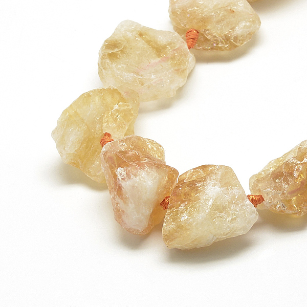 PandaHall Natural Citrine Beads Strands, Nuggets, 10~27x17~33x17~33mm, Hole: 3mm, about 12~15pcs/strand, 15.7 inch Citrine Nuggets
