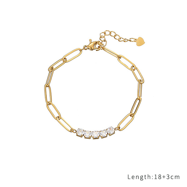 

PandaHall Gold Plated Bracelet with Zircon, Stainless Steel Chain for Women Other