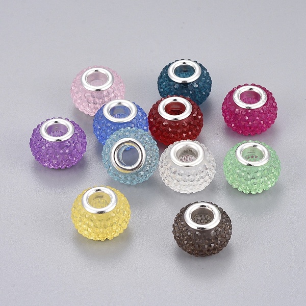

PandaHall Resin Rhinestone European Beads, with Silver Color Plated Brass Cores, Large Hole Beads, Rondelle, Berry Beads, Mixed Color..., Multicolor