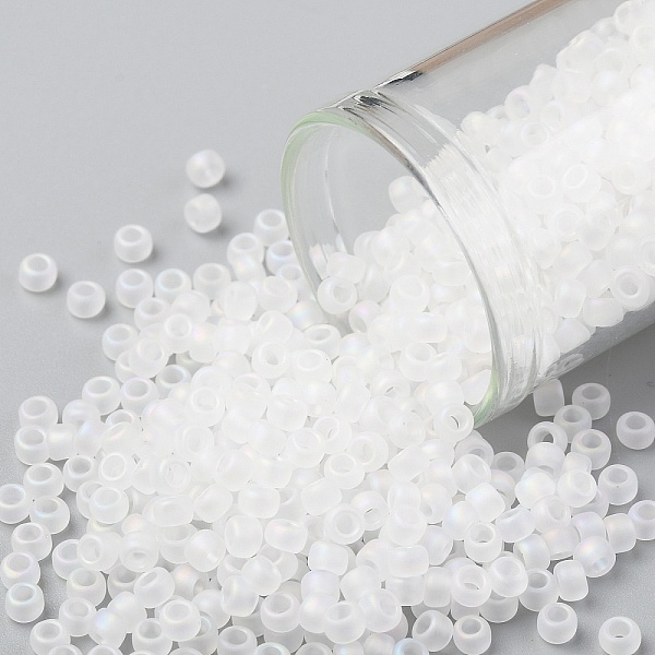 

PandaHall TOHO Round Seed Beads, Japanese Seed Beads, (161F) Transparent AB Frost Crystal, 8/0, 3mm, Hole: 1mm, about 222pcs/10g Glass White