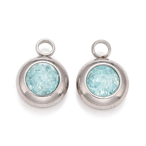 

PandaHall 304 Stainless Steel Charms, Flat Round with Glass Rhinestone, Stainless Steel Color, Pale Turquoise, 14x10x6mm, Hole: 2.5mm...