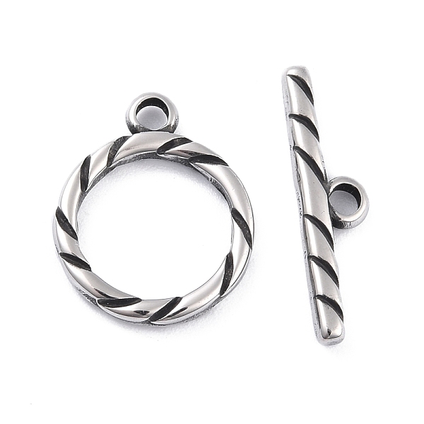 

PandaHall 304 Stainless Steel Toggle Clasps, Tibetan Style, Grooved, Antique Silver, Ring: 19x16x2.5mm, Hole: 2.5mm, Bar: 6x23x3mm, Hole...