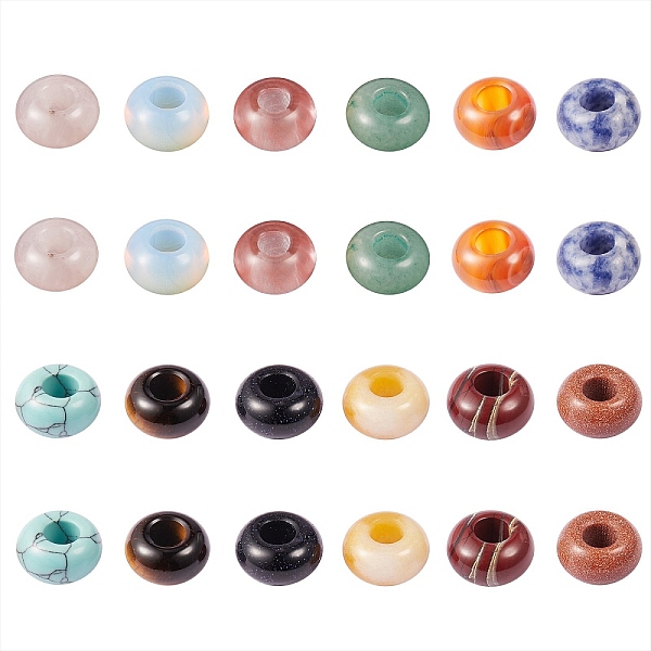

PandaHall 24Pcs 12 Style Natural & Synthetic Gemstone European Large Hole Beads, Rondelle, 13~14x7~8mm, Hole: 5mm, 2pcs/style Mixed Stone...