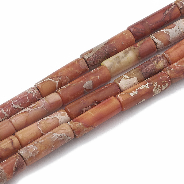 

PandaHall Natural Imperial Jasper Beads Strands, Dyed, Column, Dark Orange, 12~13x4~4.5mm, Hole: 1~1.2mm, about 30pcs/strand, 15.9 inch...
