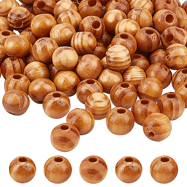 

PandaHall OLYCRAFT 120Pcs Natural Wood Beads, Dyed, Lead Free, Round, BurlyWood, 10x9mm, Hole: 2~3.5mm, 120pcs/bag Wood Round Orange