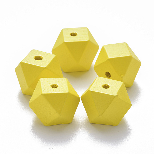 

PandaHall Painted Natural Wood Beads, Polygon, Yellow, 15.5x16x16mm, Hole: 3.5mm Schima Wood Polygon Yellow