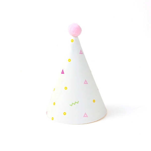 

PandaHall Paper Pompon Party Hats, with Polyester and Iron Rope, Birthday Gifts, for Girl Birthday Party Supplies, Triangle Pattern...