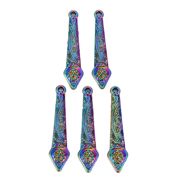 

PandaHall Rainbow Color Alloy Pendants, Cadmium Free & Nickel Free & Lead Free, 45x10x3mm, Hole: 1.8mm Alloy Others