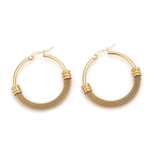 

PandaHall 304 Stainless Steel Mesh Hoop Earrings, Hypoallergenic Earrings, Ring, Golden, 38x6mm, Pin: 0.8x1mm 304 Stainless Steel Ring