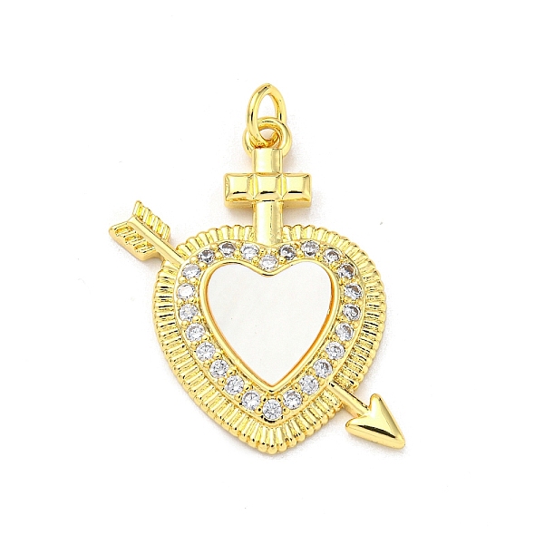 

PandaHall Brass Pendant, with Cubic Zirconia and Freshwater Shell, Heart, Real 16K Gold Plated, 27x21.5x3mm Brass+Cubic Zirconia Heart