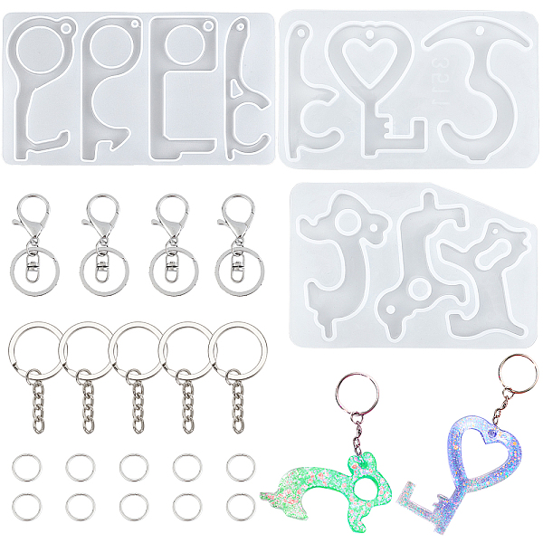 

PandaHall Gorgecraft DIY Door Opener Molds Making Kits, with Silicone Molds, Iron Split Key Rings & Open Jump Rings, Iron Alloy Lobster..., White