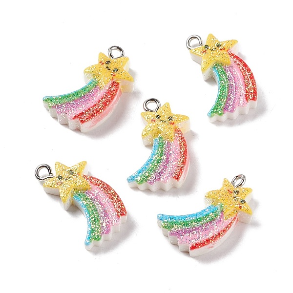 

PandaHall Opaque Resin Pendants, with Platinum Tone Iron Loops and Glitter Powder, Meteor, Colorful, 23.3x12.4x5mm, Hole: 2mm Iron+Resin...