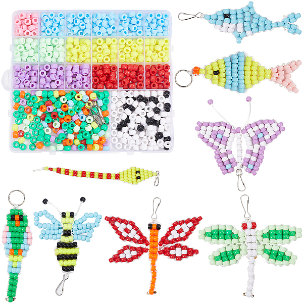 SUNNYCLUE 1 Box DIY 8 Sets Animal Pony Beads Kit Pony Beads 8mm Beads Pets Keychain Making Kit Opaque Pony Beads Craft Beads Beading Animals Butterfly Dragonfly Bird Insect Keychains for Adult Craft