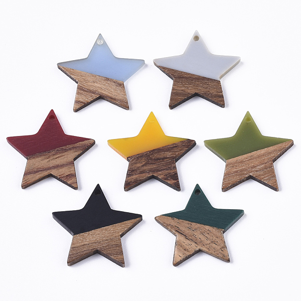 

PandaHall Resin & Walnut Wood Pendants, Waxed, Star, Mixed Color, 26x28x4mm, Hole: 1.6mm Resin+Wood Star Multicolor